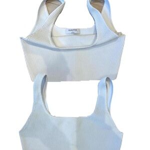 Babaton Cream Ribbed Crop Top